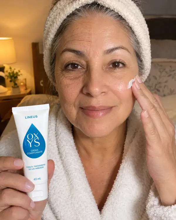 Mujer aplicando la crema Oxys